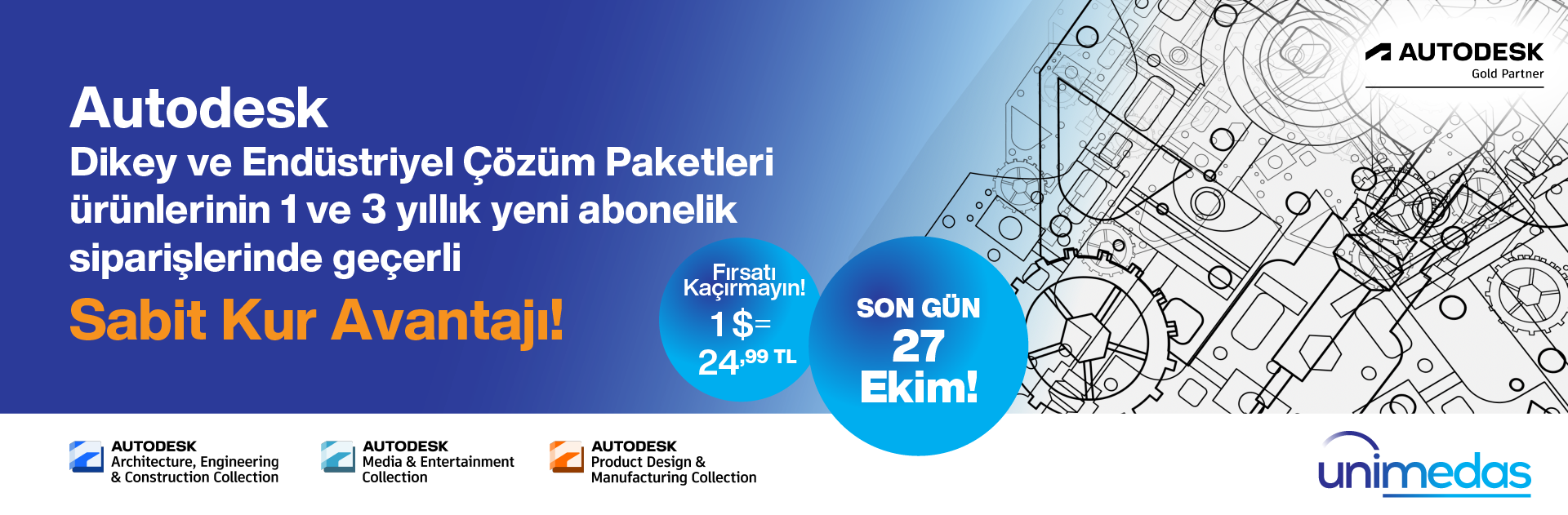 Autodesk Dikey ve Endüstriyel Çözüm Paketleri ürünlerinin 1 ve 3 yıllık yeni abonelik siparişlerinde geçerli sabit kur avantajı! 